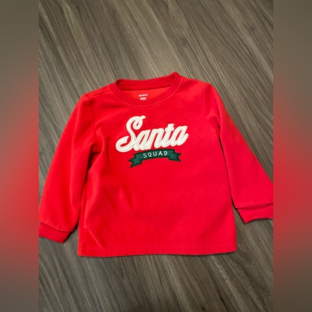 Carters fleece Santa Squad Red and Green Pajama Set size 24 months - Picture 3 of 6